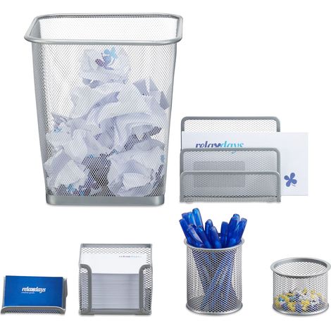 Relaxdays lot de 6 organiseurs de bureau : porte-cartes, boîte à notes, porte-courrier, pot à crayons, poubelle, argent