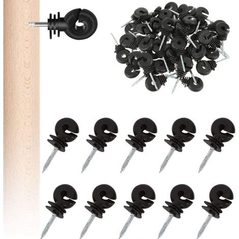 Lot de 10 isolateurs de clôture électrique noirs à vis courts pour poteaux de clôture en bois - Pratiques - Accessoires de jardin (1/5)