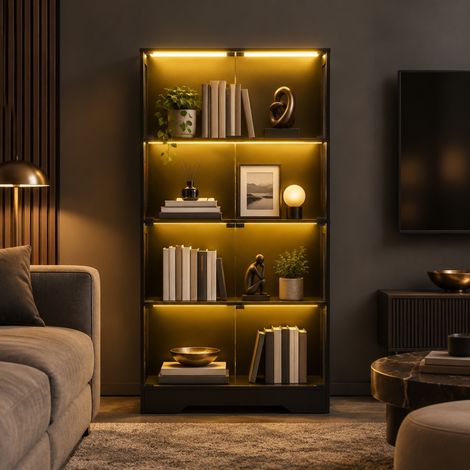 Vitrina de cristal negra de 80 x 35 x 165 cm, con LED y sensor inteligente HAVRYA (1/5)