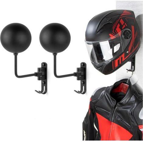 Support Mural pour Casque de Moto, Porte Casque pour Vélo et Moto Pivotant à 180° avec 2 Crochets, pour Accrocher Chapeaux, Manteaux et Clés (1/5)
