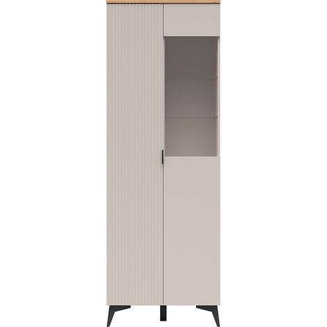 Vitrine haute 2 portes meuble de rangement coloris Cachemire / Chêne artisan - Longueur 70 x Profondeur 41 x Hauteur 200,4 cm (1/5)