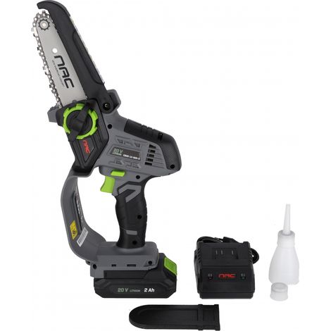 Motosega a batteria, utensile per il taglio dei rami, 12 cm de guida, 2 Ah de batteria, de velocità della catena 5,6 m/s, sistema tool-less, peso leggero