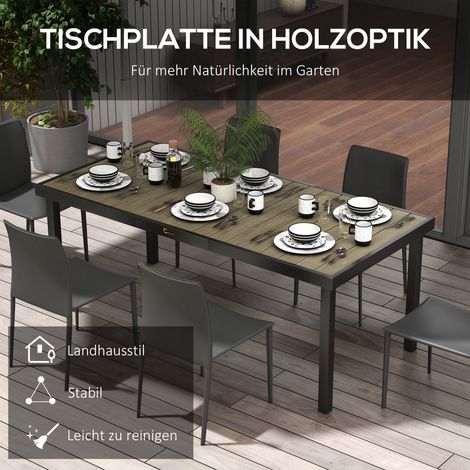 Table de jardin 8 places en bois naturel 190x90x74 cm, extérieur résistant aux intempéries, table basse pour terrasse