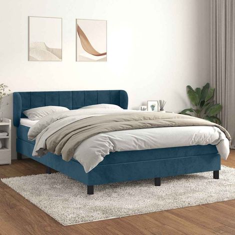 Cama box spring con colchón terciopelo azul oscuro 140x190 cm (1/5)