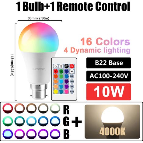 Lampes de croissance pour plantes Ampoules RGB dimmables (B22 4000K, lot de 7, AC100-240V) avec télécommande intelligente 24 touches, idéales pour le salon. (1/5)