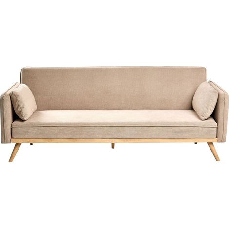Divano letto in tessuto marrone a 3 posti con struttura in legno braccioli gambe in metallo Asaa (1/5)