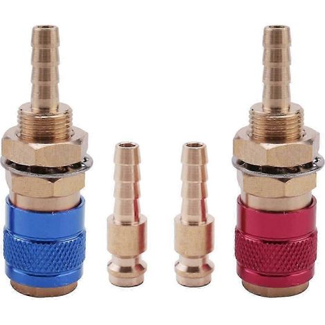 Lot de 2 adaptateurs rapides 6 mm pour torches de soudage MIG/TIG (refroidissement à l'eau/à l'air), bleu et rouge. (1/4)