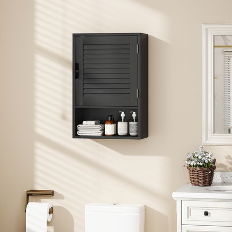 Meuble de salle de bain mural avec étagère réglable et porte amortie, 40x20x60 cm, Noir (1/5)