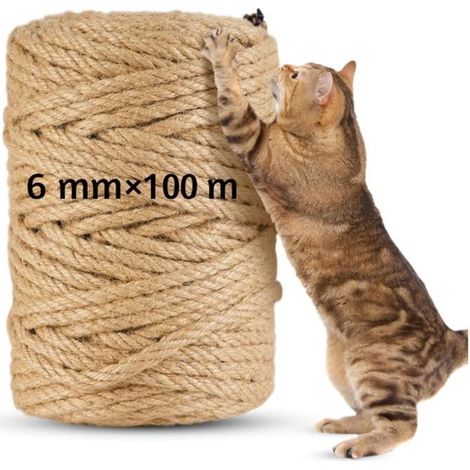 100m Corde pour Arbre à Chat en Sisal Naturel 6mm Rouleau pour Griffoir, Bricolage DIY,Décoration Maison/Jardin Corde Arbre à Chat (1/5)