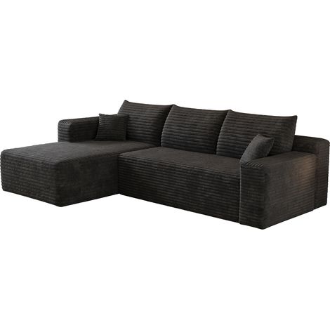 Divano angolare L 241 cm in tessuto effetto velluto a coste nero MODENUIT (1/5)