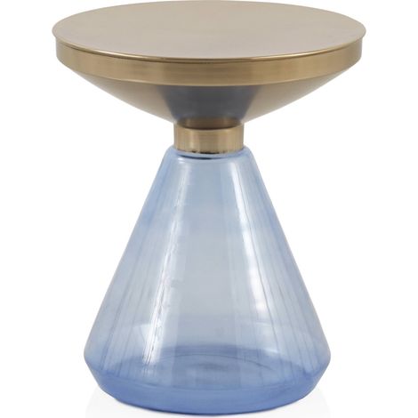 Table d appoint design base verre bleu plateau métal doré - Bleu cristal et doré mat (1/3)