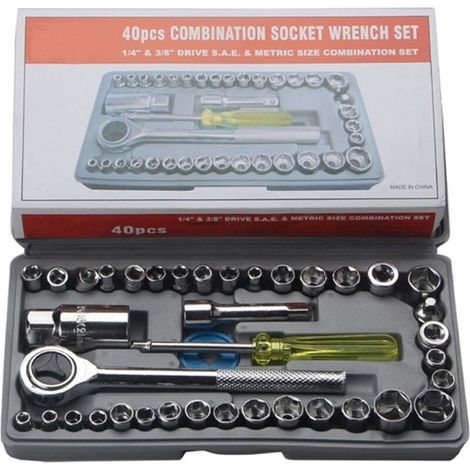 Kit de Clés à Douille 40 Pièces avec Rallonge, Coffret Outils Complet pour Réparations Moto, Vélo et Voiture