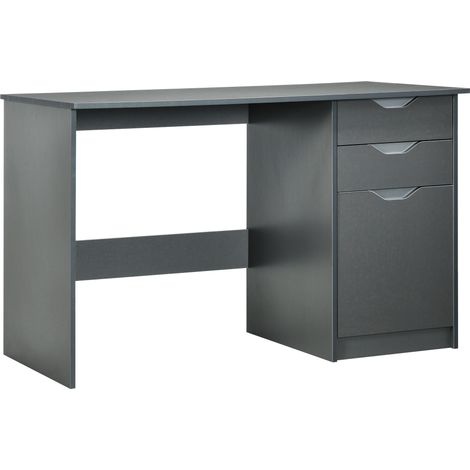 Computer Desk with Drawers, High Gloss Home Office Desk with Storage Cabinet, Study Workstation, 120 x 60cm, Grey