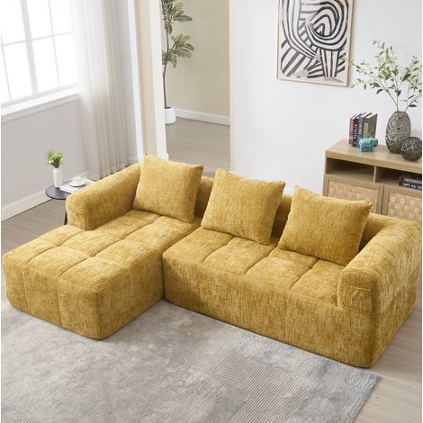 Sofá chaise longue modular esquinero 250 x 158 x 60 cm amarillo DESVIAE (1/5)