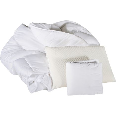Olympe Literie – Pack literie complet – Oreillers à mémoire de forme – Protège-matelas coton 200 gr/m2 – Couette synthétique 400 gr/m2 – Toutes saisons (1/5)