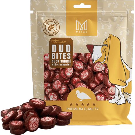 Hundeleckerli mit zwei Geschmacksrichtungen – Entensalami mit Cranberries, 200 g