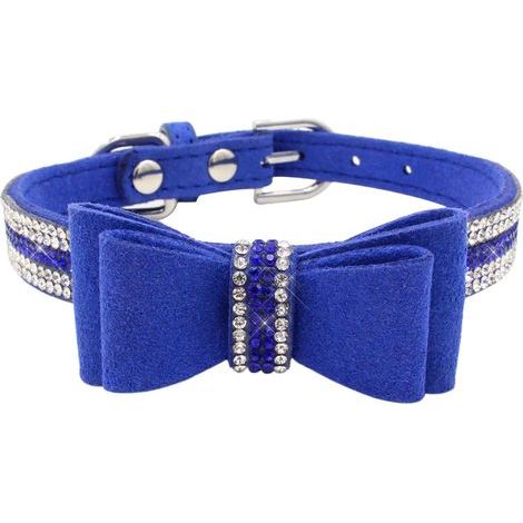 Collier de chien doux noeuds papillon (bleu M)-