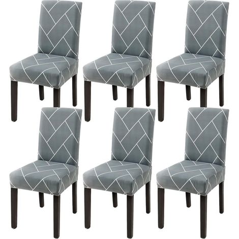 Stuhlhussen 6er Set Stretch für Esszimmerstühle, abnehmbar & waschbar, graue Linien (1/5)