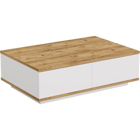 Table basse rectangulaire 4 portes blanc & effet Bois 90 cm - Ravia (1/5)