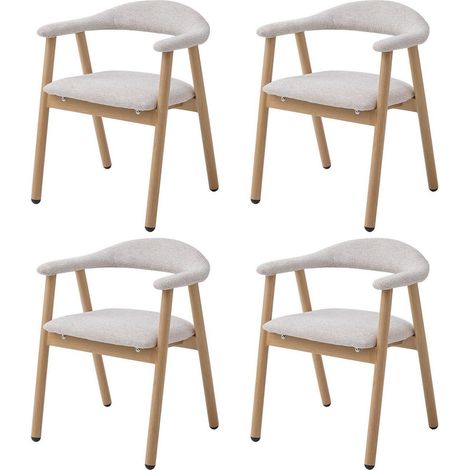Esszimmerstühle 4er Set, gepolsterte Stühle mit Holzoptik-Beinen, beige (1/5)