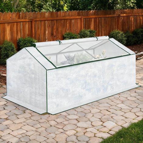 Serre de jardin coloris blanc en métal PE 180 x 90 x 70 cm (1/5)
