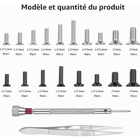 Vis à Bois, Petites Vis Autotaraudeuses à Tête Fraisée Cruciforme, Micro Vis pour lunettes, montres, téléphones, appareils électroniques (M1.2/M1.4/M2) (1/4)