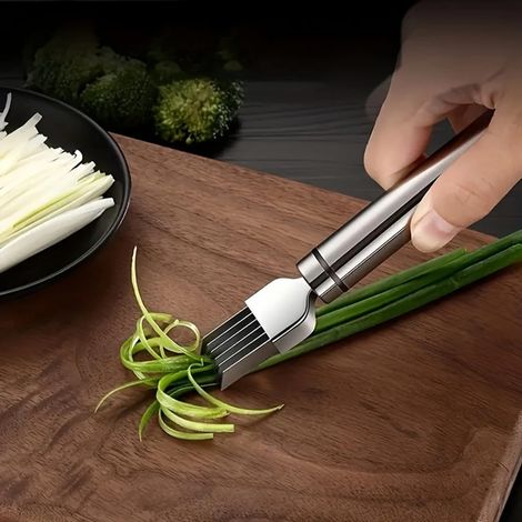 Trancheuse en acier inoxydable pour oignons verts, trancheuse à herbes de cuisine multi-lames, outils professionnels pour trancher les oignons (2, argent et noir) (1/4)