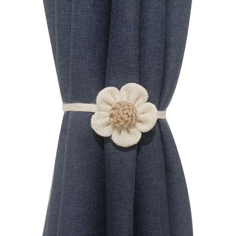 4 Pièces Embrasse pour Rideaux, Camellia Réglable Belles Embrasses de Rideaux avec Corde de Fleurs Boho Décoration pour pour Salon Salle Chambre Bureau, Beige (1/3)