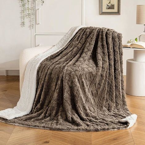 1 pièce Couverture polaire sherpa, douce et réversible, plaid laine pelucheuse 150x200 cm, pour canapé ou lit