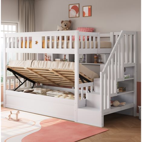 Letto a soppalco bambino 90x200 cm bianco in legno con contenitore, senza materasso – MEUBLIV (1/5)