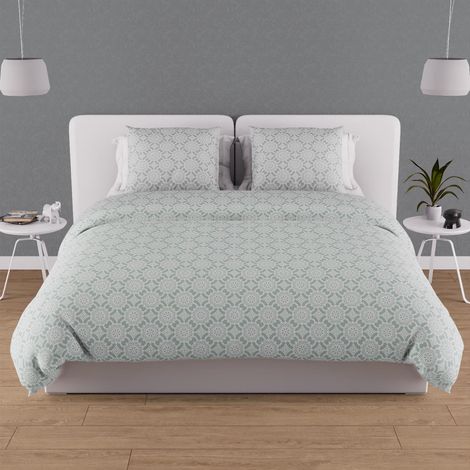 Parure housse de couette en coton 57 fils 260x240 cm ESMERALDA vert, par Soleil d'ocre
