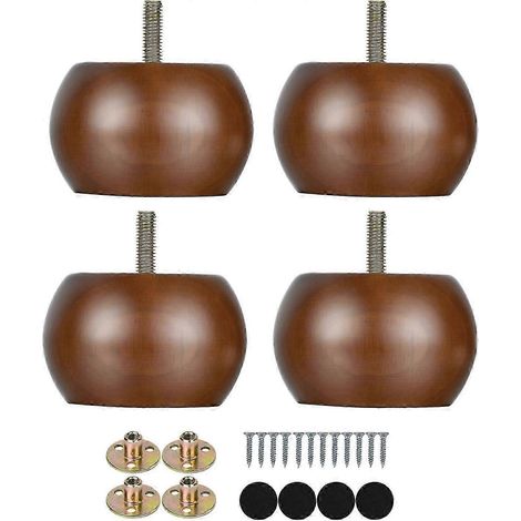 Ensemble de pieds boule en bois massif de noyer (4 x 2 pouces, boulons M8 pré-percés, compatibles avec les meubles, repose-pieds, canapés, armoires, pieds de canapé) (1/5)
