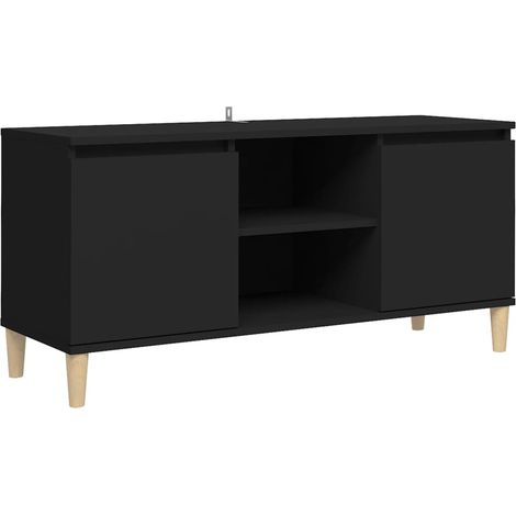 Meuble TV multimédia étagère télévision buffet téléviseur salle à manger salon chambre avec pieds en bois massif 103,5 x 35 x 50 cm noir