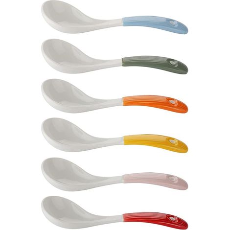 Lot de 6 Cuillères à Soupe en Céramique Multicolores, Petite Cuillère Cuisine Résistante la Chaleur Chocs, pour Maison et Repas Asiatiques, Facile à Nettoyer et Légère (1/5)