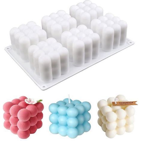 Moule À Bougie - Moule Silicone 3D À Bulles Cubiques - 6 Cavités - Pour Fabrication Maison De Bougies - 1 Pièce (1/4)