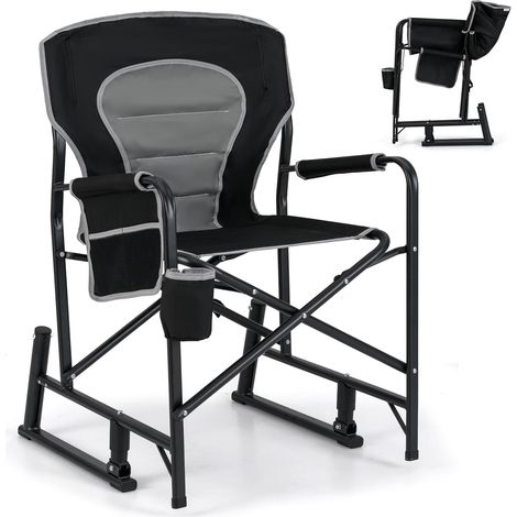 COSTWAY Chaise Pliante Camping, Fauteuil a Bascule avec Double Ressort, Capacité 150 kg, Chaise de Plage, Porte-Gobelet, Poche Latérale, 600D Oxford Tissu, Chaise Pliante pour Plage Terrasse Voyage (1/5)