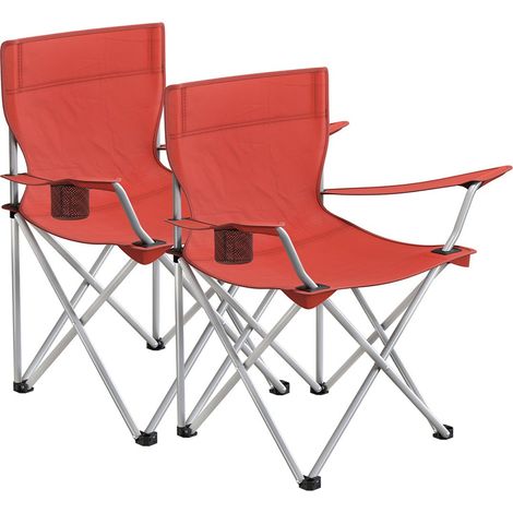 Juego de 2 sillas plegables de camping asientos plegables cómodos para exteriores con reposabrazos y portavasos estructura estable capacidad de carga de 120 kg color rojo 120001538 (1/4)