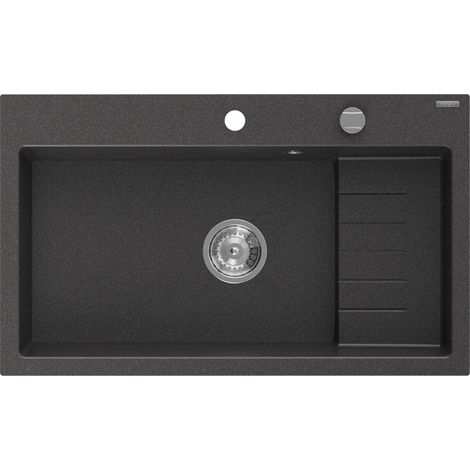 Mexen Omar évier en granit 1 bac 800 x 480 mm, noir moucheté, siphon chromé - 6520801005-76 (1/5)