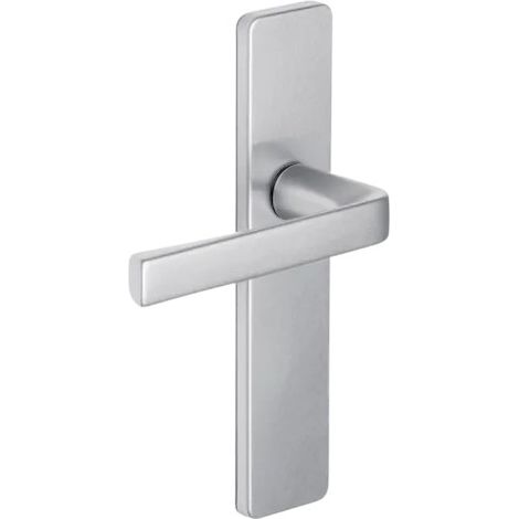 Maniglia per porta Kasa con piastra argentata, passo 195 mm, bocca di canna