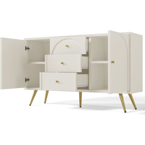 Credenza con 2 ante e 3 cassetti bianco crema 140 x 84 x 40 cm (1/5)