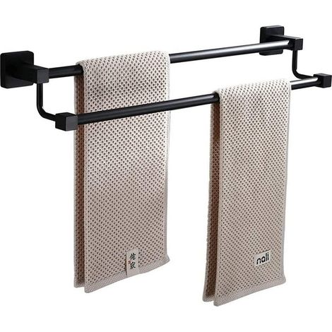 Cleafe - Portasciugamani Scaffale In Acciaio Nero Opaco Appendiabiti Doppio Bagno Cucina - (1/5)