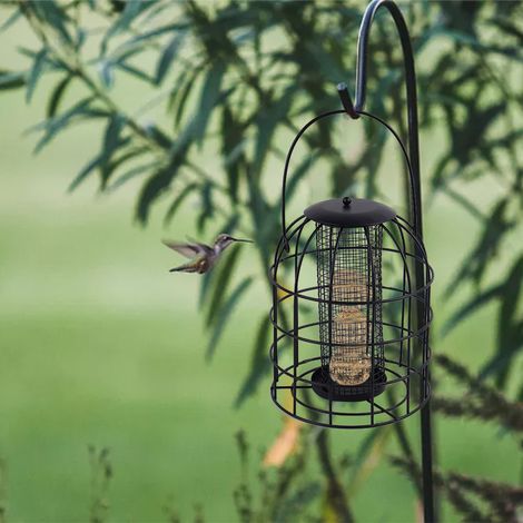 Vogelfutterhaus aus Eisenkäfig, hängender Futterspender aus Metall, Futtersäule für den Außenbereich (1/4)