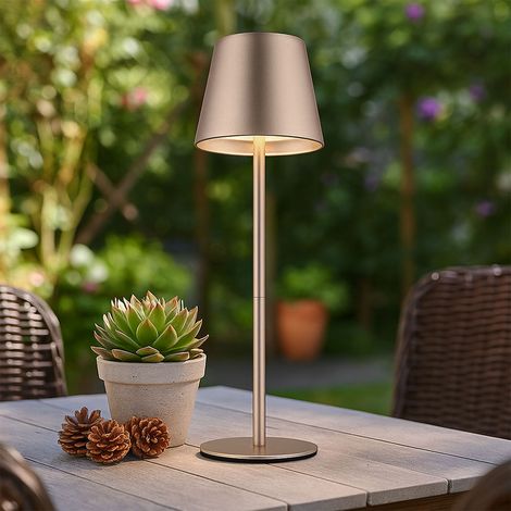 Luce da esterno Lampada da tavolo ricaricabile Touch dimmer Bottle top CCT, champagne, USB-C, LED 3W 200Lm bianco caldo-freddo, DxH 11,5x35,5 cm