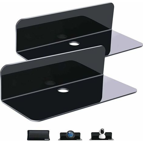 2er-Pack schwarze, erweiterbare, beschädigungsfreie Wandregale – Größe 9 Zoll – Acryl für Smart Speaker, Actionfiguren, Kamera, mit 4 Kabelclips. (1/4)