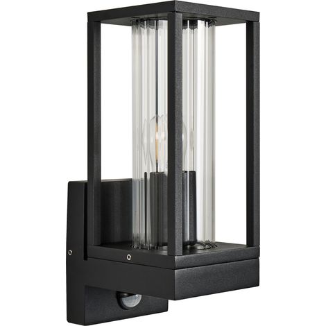 Lámpara de pared exterior estilo moderno con sensor de movimiento de aluminio negro Ebrie (1/5)
