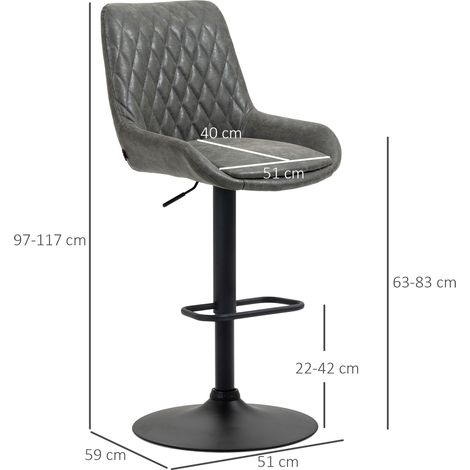 Tabouret de bar, tabouret de cuisine, tabouret design, réglable en hauteur, avec repose-pieds, 51 cm x 59 cm x 117 cm, gris foncé et noir (1/5)