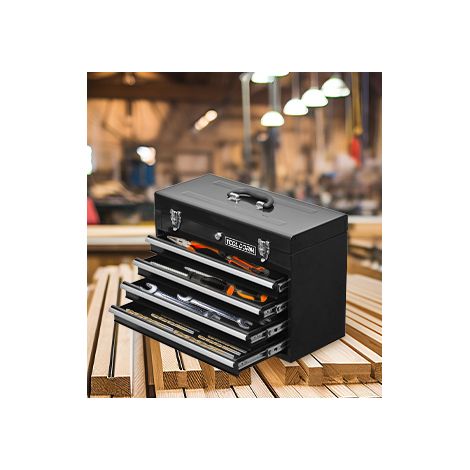 Boîte à outils 51,5x23,1x30 cm en acier noir, 4 tiroirs, verrouillable pour garage – MEUBLIV (1/5)