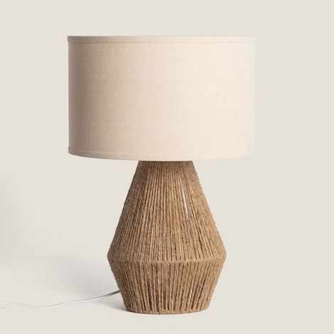 Lampada da Tavolo Corda di Cotone e Lino Muitu Dione Beige Lino
