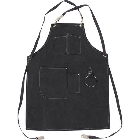 Tablier de travail en toile épaisse imperméable avec poches multiples noir gris pour cuisine restaurant fleuriste 57x78cm (1/5)