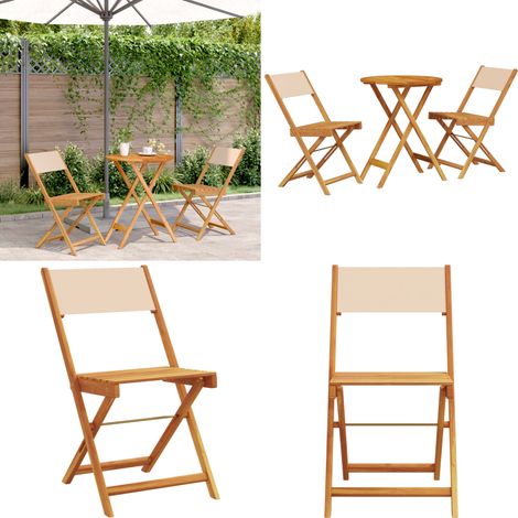 Ensemble de bistro 3 pcs beige tissu et bois massif - Meubles De Jardin - Salon De Jardin - Ensemble De Bistro - Mobilier Extérieur - Acacia Massif - Home & Living (1/5)